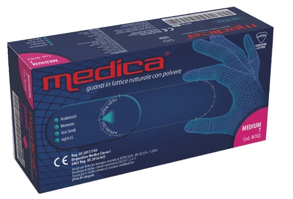 GUANTO IN LATTICE CON POLVERE LUBRIFICANTE MEDICA S 100 PEZZI - farmaciaverde.it