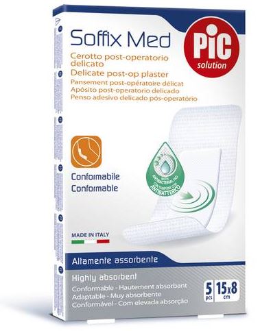 CEROTTO PIC SOFFIX MED IN TNT CON TAMPONE CENTRALE ASSORBENTE STERILE MONOUSO 15X8 CM ANTIBATTERICO 5 PEZZI - farmaciaverde.it