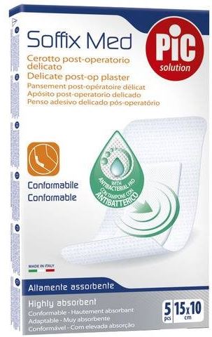 CEROTTO PIC SOFFIX MED IN TNT CON TAMPONE CENTRALE ASSORBENTE STERILE MONOUSO 10X15 CM ANTIBATTERICO 5 PEZZI - farmaciaverde.it