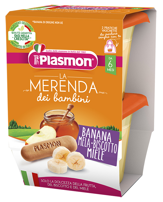 PLASMON LA MERENDA DEI BAMBINI MERENDE BANANA MELA BISCOTTO MIELE ASETTICO 2 X 120 G - farmaciaverde.it