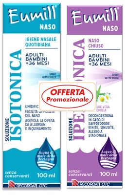 EUMILL NASO BIPACK SPRAY SOLUZIONE ISOTONICA 100 ML + SOLUZIONE IPERTONICA 100 ML - farmaciaverde.it