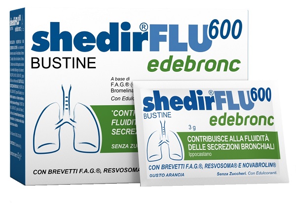 SHEDIRFLU 600 EDEBRONC 20 BUSTINE DA 3 G GUSTO ARANCIA, SENZA GLUTINE, NATURALMENTE PRIVO DI LATTOSIO, SENZA ZUCCHERI, CON EDULCORANTE - farmaciaverde.it