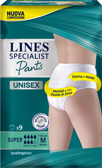 LINES SPECIALIST PANTS SUPER M X 9 PANNOLONE MUTANDINA INDOSSABILE COME NORMALE BIANCHERIA TIPO PULL-ON - farmaciaverde.it