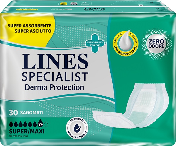 PANNOLONE PER INCONTINENZA LINES SPECIALIST DERMA SAGOMATO SUPER+ 30 PEZZI - farmaciaverde.it