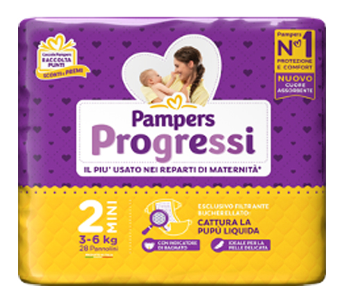PAMPERS PROGRESSI MINI 3-6 KG 28 PEZZI - farmaciaverde.it