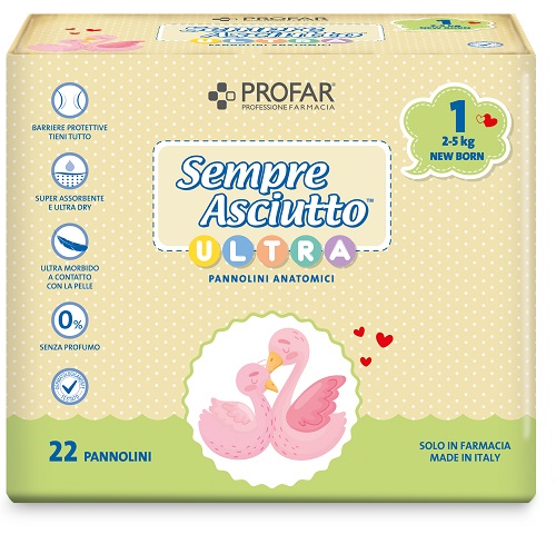 PROFAR SEMPRE ASCIUTTO PANNOLINO ANATOMICO ULTRA NEW BORN 2/5KG 22 PEZZI - farmaciaverde.it